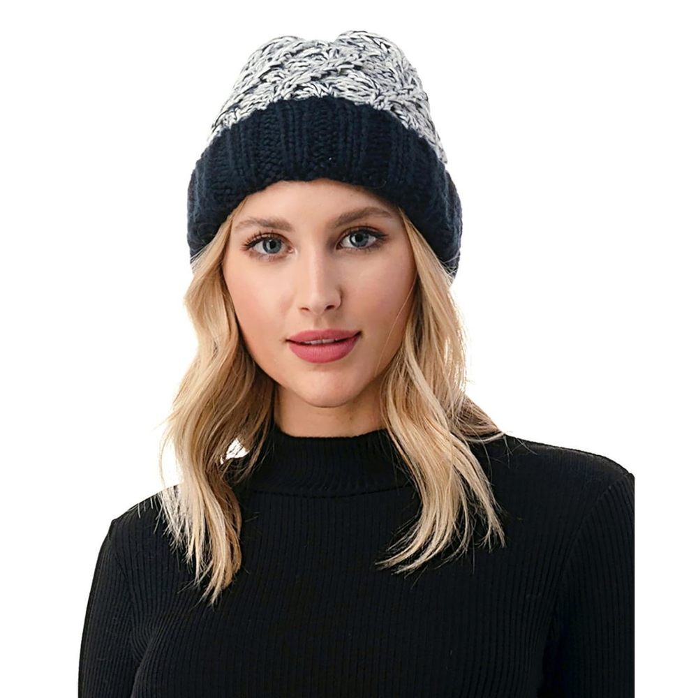 Marcus Adler Women's Chunky Cable Knit Beanie Black/White One Size
